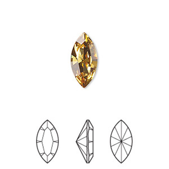 Embellishment, Crystal Passions®, golden topaz, foil back, 15x7mm navette fancy stone (4228). Sold per pkg of 2.