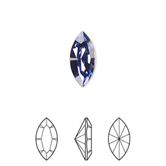 Embellishment, Crystal Passions®, tanzanite, foil back, 15x7mm navette fancy stone (4228). Sold per pkg of 2.