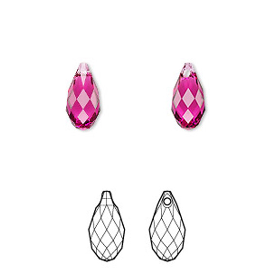 Drop, Crystal Passions®, fuchsia, 11x5.5mm faceted briolette (6010). Sold per pkg of 2.