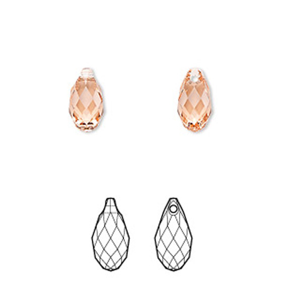 Drop, Crystal Passions®, rose peach, 11x5.5mm briolette pendant (6010). Sold per pkg of 2.