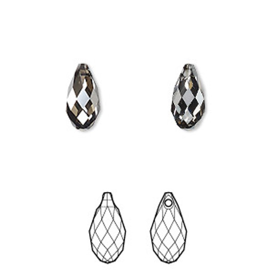 Drop, Crystal Passions®, crystal silver night, 11x5.5mm faceted briolette (6010). Sold per pkg of 2.