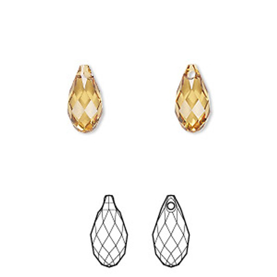 Drop, Crystal Passions®, golden topaz, 11x5.5mm faceted briolette pendant (6010). Sold per pkg of 2.