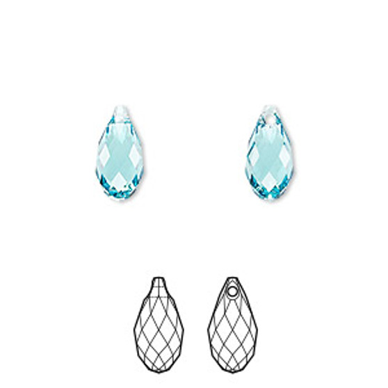 Drop, Crystal Passions®, light turquoise, 11x5.5mm faceted briolette pendant (6010). Sold per pkg of 2.