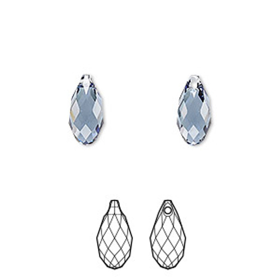 Drop, Crystal Passions®, denim blue, 11x5.5mm faceted briolette pendant (6010). Sold per pkg of 2.