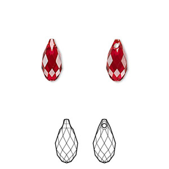 Drop, Crystal Passions®, Siam, 11x5.5mm faceted briolette pendant (6010). Sold per pkg of 2.