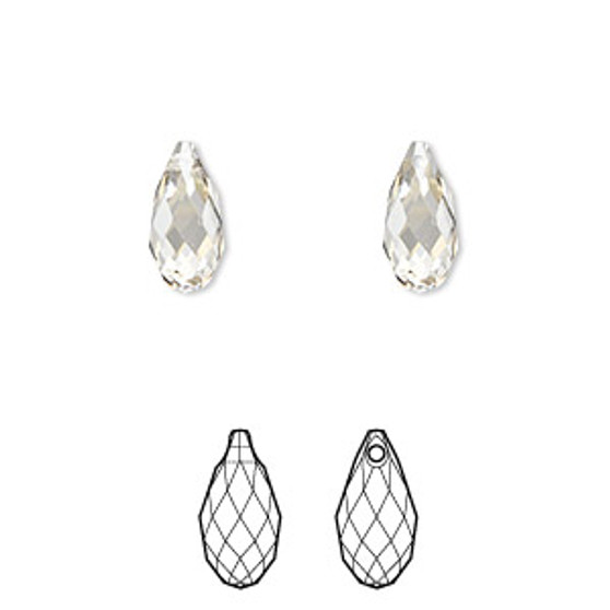 Drop, Crystal Passions®, crystal silver shade, 11x5.5mm faceted briolette pendant (6010). Sold per pkg of 2.