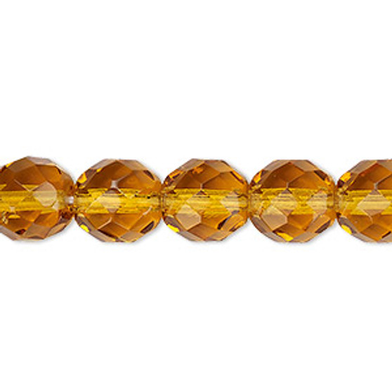 Bead, Czech fire-polished glass, transparent honey, 10mm faceted round. Sold per 15-1/2" to 16" strand, approximately 40 beads.