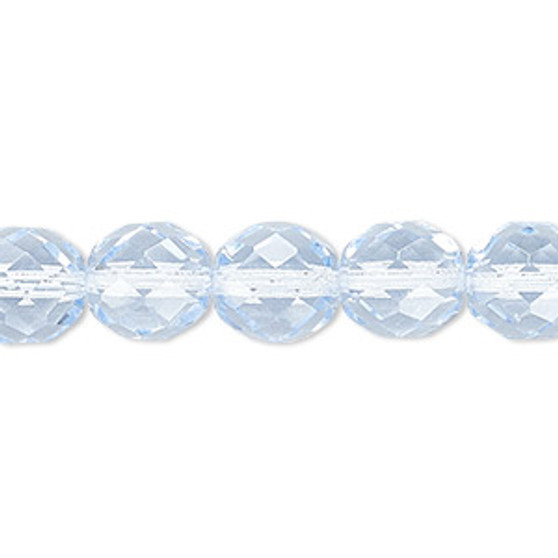 Bead, Czech fire-polished glass, ice blue, 10mm faceted round. Sold per 15-1/2" to 16" strand, approximately 40 beads.