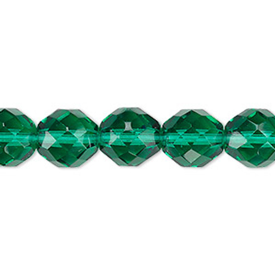 Bead, Czech fire-polished glass, teal, 10mm faceted round. Sold per 15-1/2" to 16" strand, approximately 40 beads.