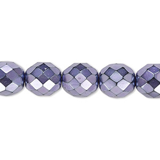 Bead, Czech fire-polished glass, lilac carmen, 10mm faceted round. Sold per 15-1/2" to 16" strand.