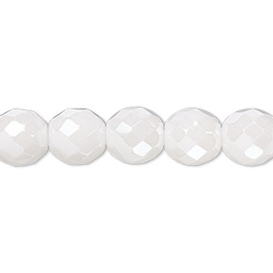 Bead, Czech fire-polished glass, opaque alabaster snow white luster, 10mm faceted round. Sold per 15-1/2" to 16" strand.