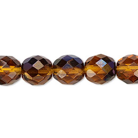 Bead, Czech fire-polished glass, honey blue iris, 10mm faceted round. Sold per 15-1/2" to 16" strand.