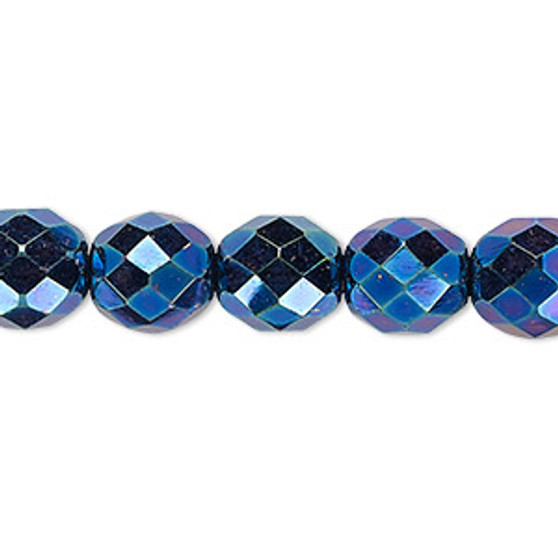 Bead, Czech fire-polished glass, opaque iris blue, 10mm faceted round. Sold per 15-1/2" to 16" strand.