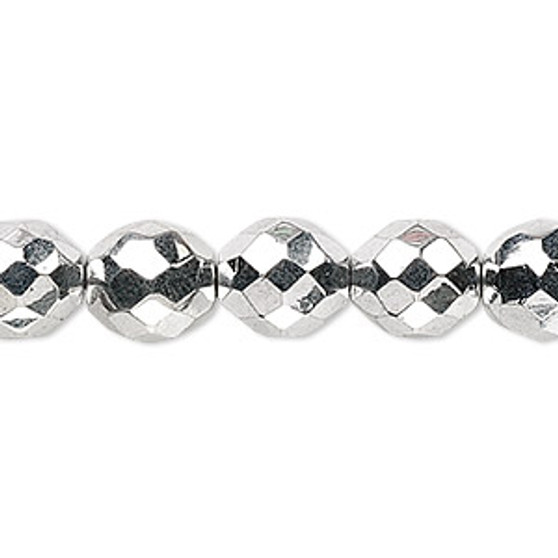 Bead, Czech fire-polished glass, metallic silver, 10mm faceted round. Sold per 15-1/2" to 16" strand.