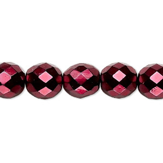 Bead, Czech fire-polished glass, opaque red carmen, 10mm faceted round. Sold per 15-1/2" to 16" strand.