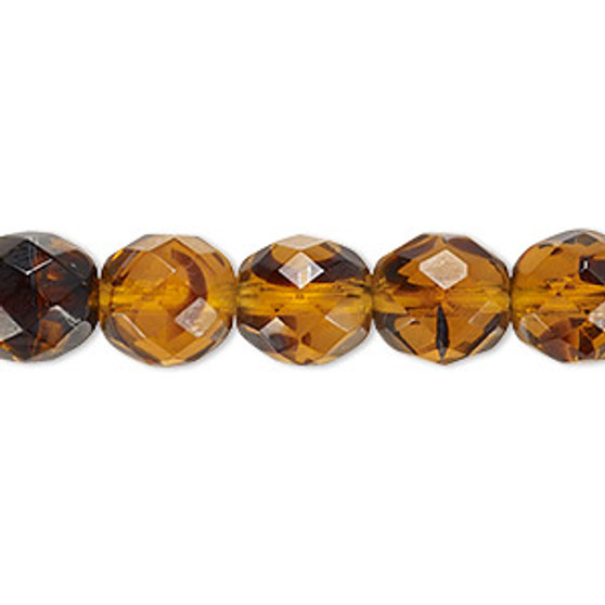 Bead, Czech fire-polished glass, tortoise, 10mm faceted round. Sold per 15-1/2" to 16" strand, approximately 40 beads.