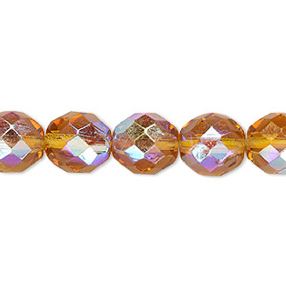 Bead, Czech fire-polished glass, honey AB, 10mm faceted round. Sold per 15-1/2" to 16" strand.