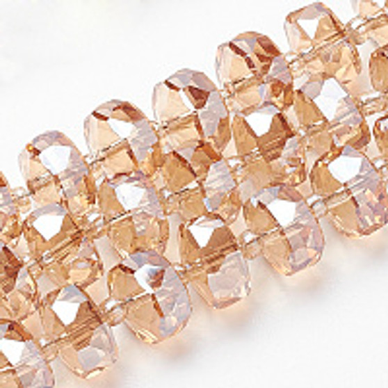 Electroplate Glass Bead Strand, Rainbow , Faceted, Rondelle, PeachPuff, 8x5mm, Hole: 1.2mm, about 80pcs/strand, 22.83 inch