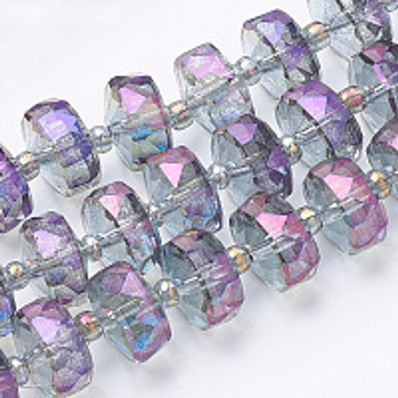 Electroplate Glass Bead Strand, Rainbow , Faceted, Rondelle, Plum, 8x5mm, Hole: 1.2mm, about 80pcs/strand, 22.83 inch