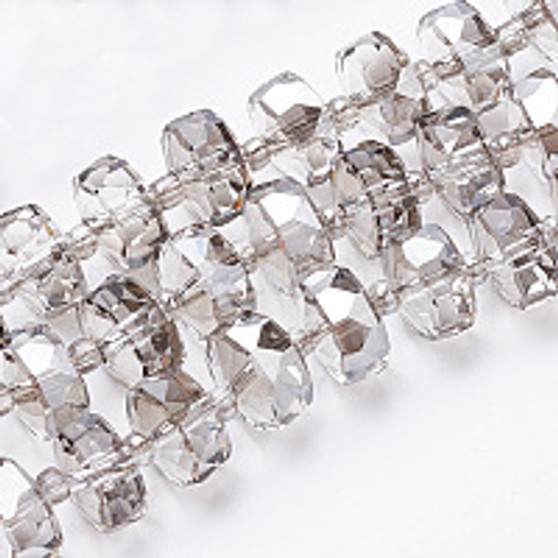 Electroplate Glass Bead Strand, Rainbow , Faceted, Rondelle, Light Grey, 8x5mm, Hole: 1.2mm, about 80pcs/strand, 22.83 inch