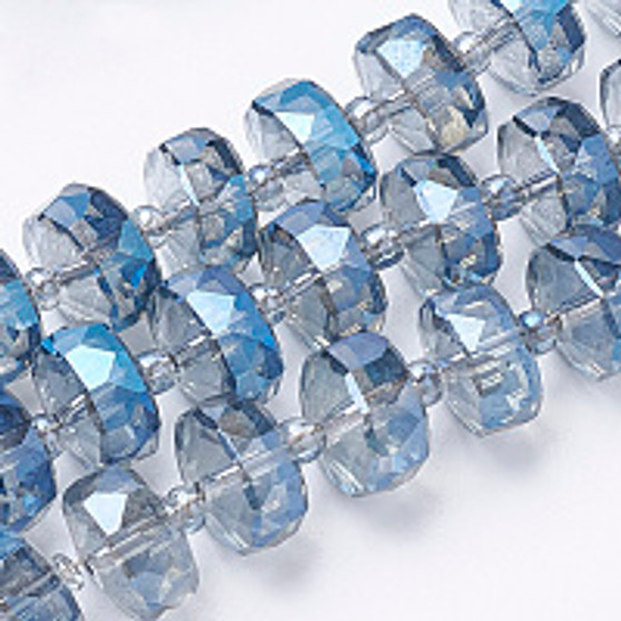 Electroplate Glass Bead Strand, Rainbow , Faceted, Rondelle, Cornflour Blue, 8x5mm, Hole: 1.2mm, about 80pcs/strand, 22.83 inch