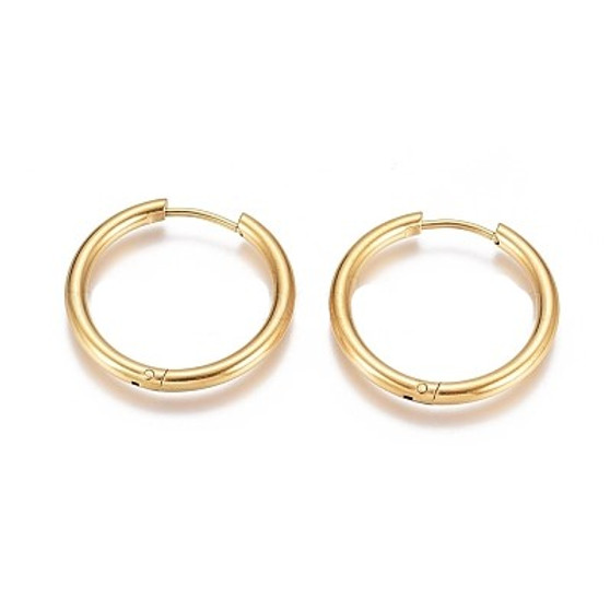 2 pairs - Ion Plating(IP) 304 Stainless Steel Hoop Earrings, with 316 Surgical Stainless Steel Pin, Ring, Golden, 25x2.5mm, 10 Gauge, Pin: 0.9mm