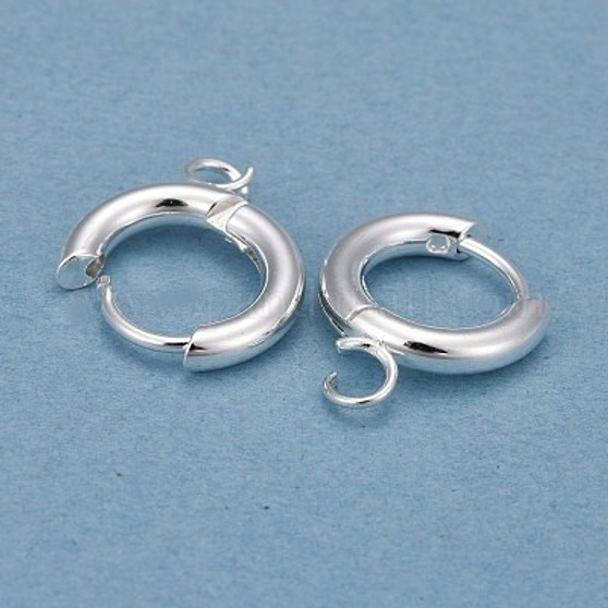 5 pairs - 201 Stainless Steel Hoop Earring, with Horizontal Loop and 316 Surgical Stainless Steel Pin, Silver, 16x13.5x2.5mm, Hole: 2.5mm, Pin: 1mm
