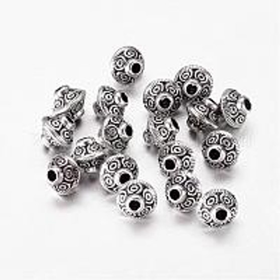 50 pack - Tibetan Style Antique Silver Bicone Alloy Spacer Beads, Lead Free & Cadmium Free & Nickel Free, 5.4x6.3mm, Hole: 1mm