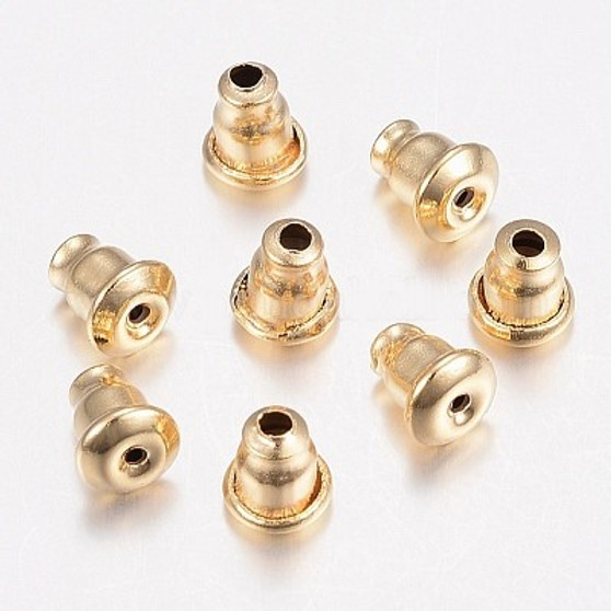 100 pack - 304 Stainless Steel Ear Nuts, Earring Backs, Golden, 5.5x5mm, Hole: 0.8mm