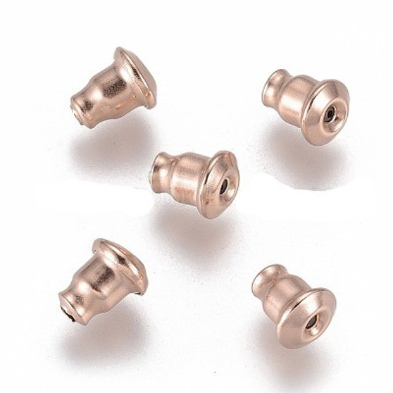 100 pack - 304 Stainless Steel Ear Nuts, Rose Gold, 5.5x5mm, Hole: 0.8mm