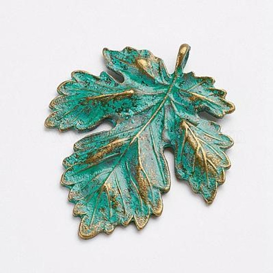 Tibetan Style Alloy Pendants, Leaves, Antique Bronze & Green Patina, 41x35.5x2mm, Hole: 3mm