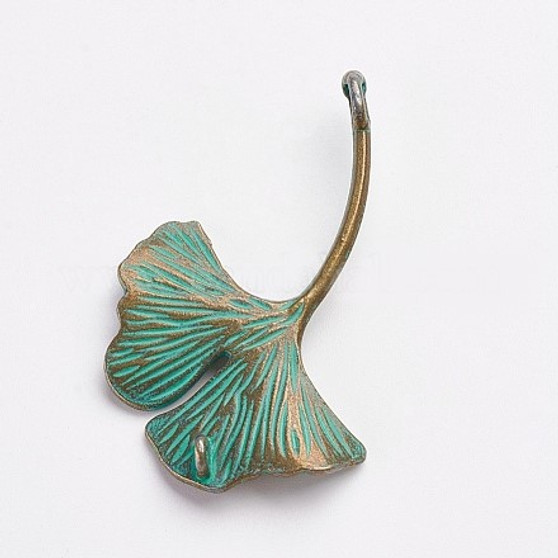 Tibetan Style Alloy Pendants, Leaf, Antique Bronze & Green Patina, 48x33x4mm, Hole: 2x4mm