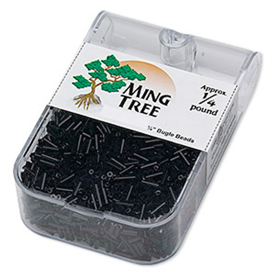 Bugle bead, Ming Tree™, glass, opaque black, 1/4 inch. Sold per 1/4 pound pkg.