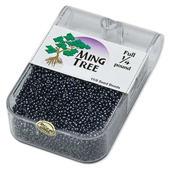 Seed bead, Ming Tree™, glass, opaque luster black, #11 round. Sold per 1/4 pound pkg.