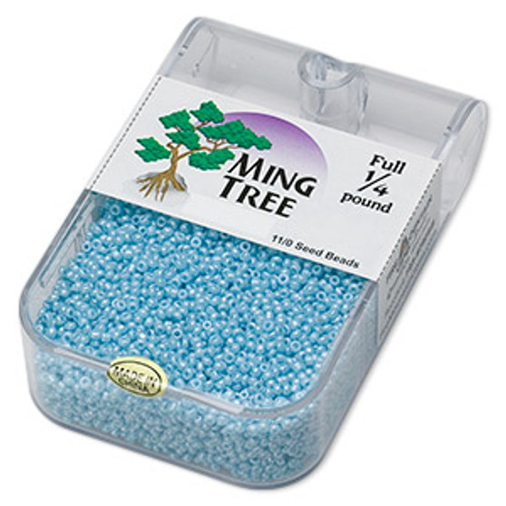 Seed bead, Ming Tree™, glass, opaque luster turquoise blue, #11 round. Sold per 1/4 pound pkg.