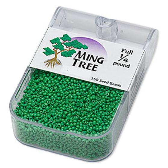 Seed bead, Ming Tree™, glass, opaque green, #11 round. Sold per 1/4 pound pkg.