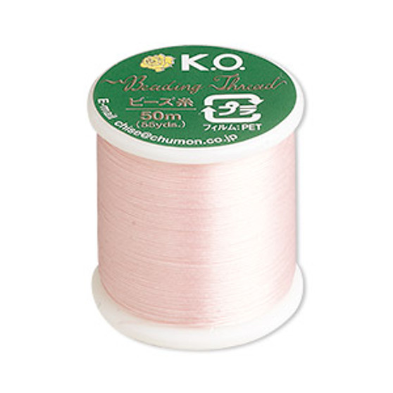 Thread, K.O., waxed nylon, pink, 0.15mm diameter. Sold per 55-yard spool.
