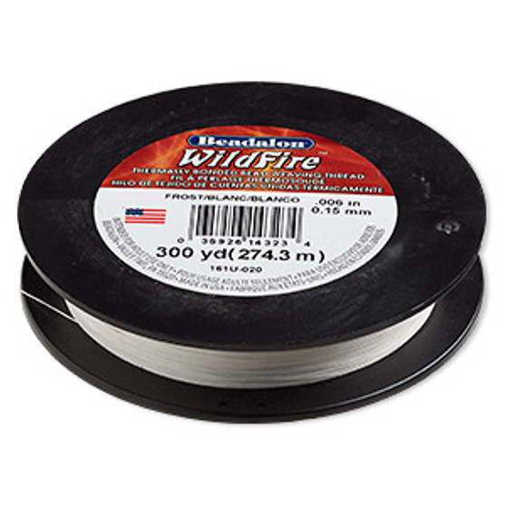 Thread, Beadalon® WildFire™, polyester and plastic, frost, 0.15mm with bonded coating, 10-pound test. Sold per 300-yard spool.