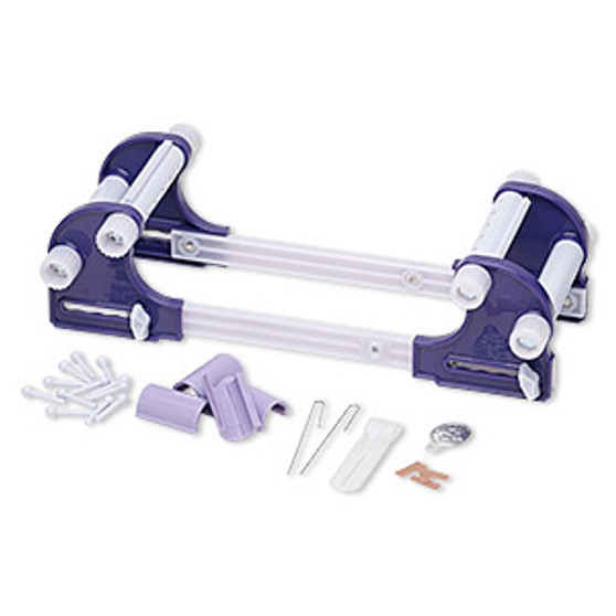 Loom, Clover, plastic / stainless steel / iron / steel / aluminum, purple and light purple, 8-1/2 x 4-1/4 to 11-3/4 x 4-1/4 inches, 2-1/2 inch looming width. Sold per 26-piece set.