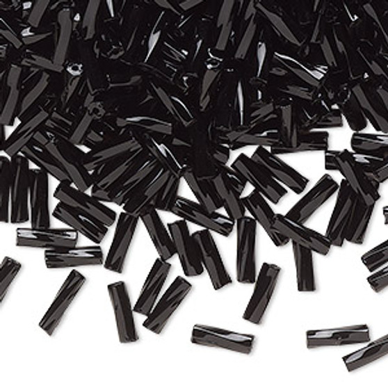 Bugle bead, Preciosa Ornela, Czech glass, opaque black, 1/4 inch twisted. Sold per 50-gram pkg.