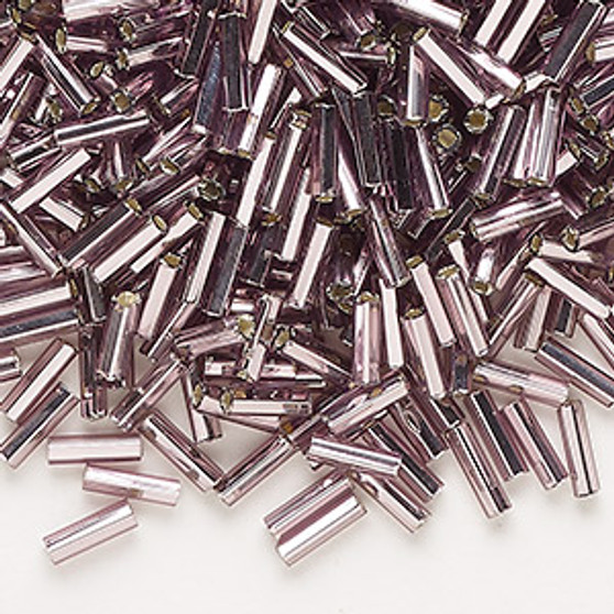 Bugle bead, Preciosa Ornela, Czech glass, transparent silver-lined light amethyst, 1/4 inch with square hole. Sold per 50-gram pkg.