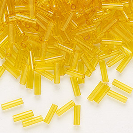 Bugle bead, Preciosa Ornela, Czech glass, transparent yellow amber, 1/4 inch. Sold per 50-gram pkg.