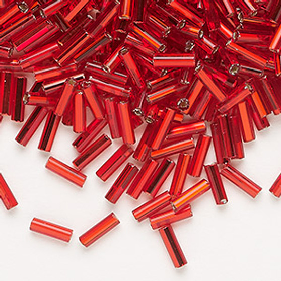 Bugle bead, Preciosa Ornela, Czech glass, transparent silver-lined red, 1/4 inch with square hole. Sold per 50-gram pkg.