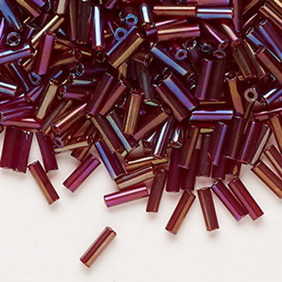 Bugle bead, Preciosa Ornela, Czech glass, translucent rainbow garnet, 1/4 inch. Sold per 50-gram pkg.