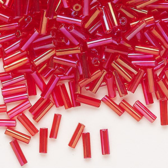 Bugle bead, Preciosa Ornela, Czech glass, translucent rainbow red, 1/4 inch. Sold per 50-gram pkg.