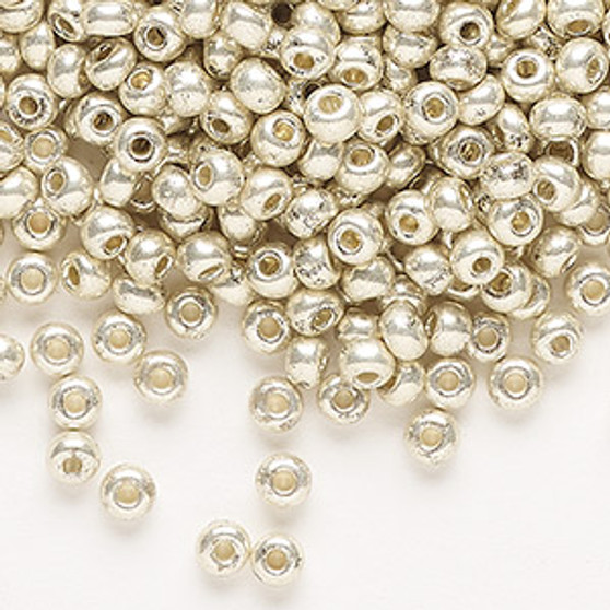 Seed bead, Preciosa Ornela, Czech glass, opaque silver, #6 rocaille. Sold per 50-gram pkg.