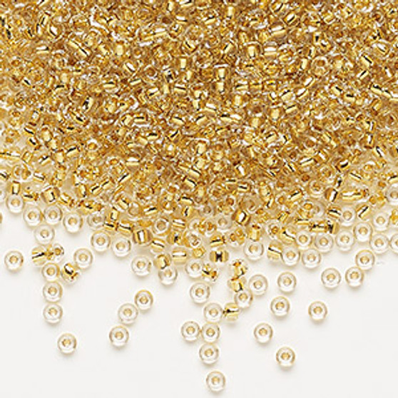 11-195 - 11/0 - Miyuki - Translucent 24kt Gold Lined Crystal Clear - 4gms - Glass Round Seed Bead