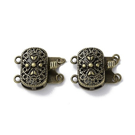 2 pk - Brass Box Clasps, 2-Strand, 4-Hole, Oval, Antique Bronze, 14.5x16x5.5mm, Hole: 1.4mm and 1.6mm