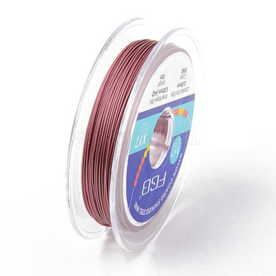 Tiger Tail Beading Wire, 7-Strand Bead Stringing Wire, Nylon Coated Stainless Steel Wire, Pale Violet Red, 0.5mm, about 32.8 Feet(10m)/roll
