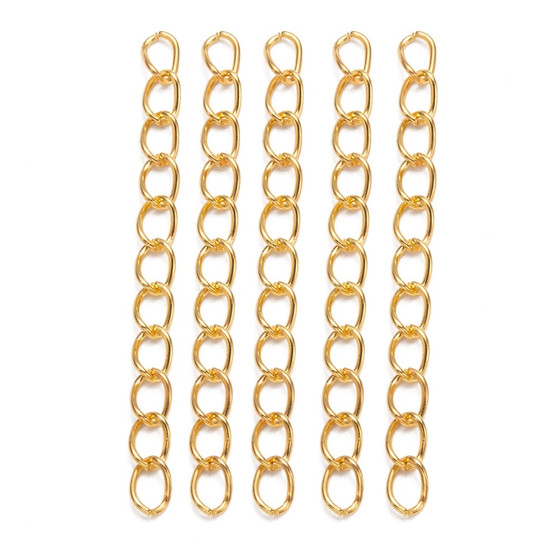 Iron Ends with Twist Chains, Cadmium Free & Lead Free, Golden, 50x3.5mm, Links: 5.5x3.5x0.5mm - 100 Strands per package